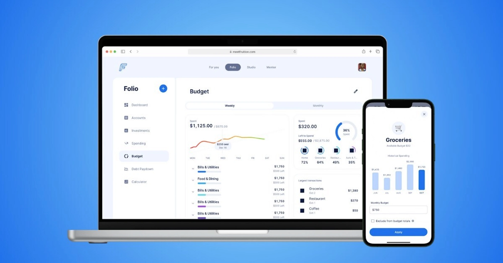 Fruition laptop and app screenshots