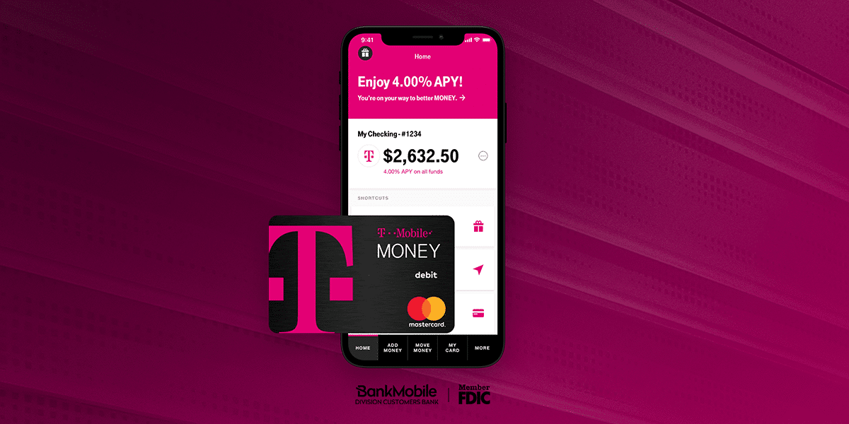 T-Mobile logo and Money account screnshot