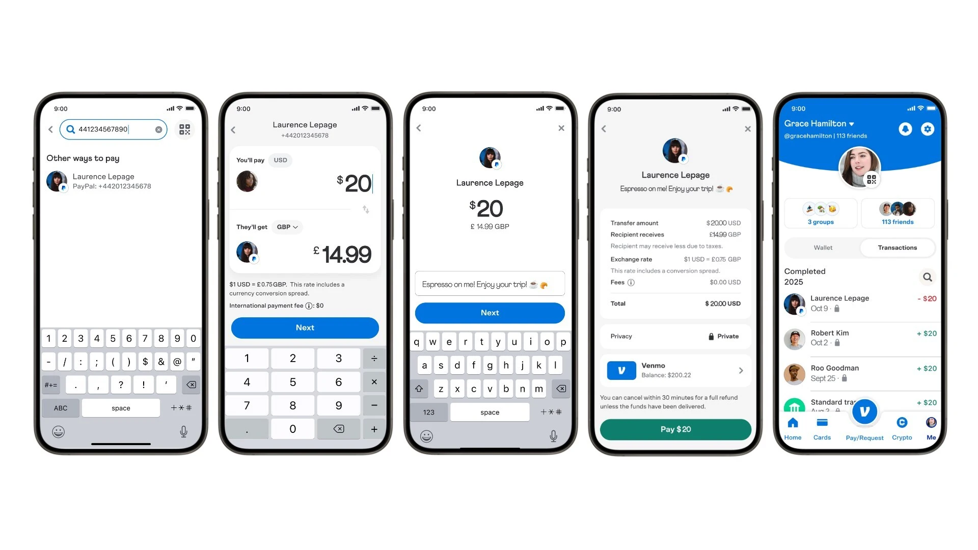 Venmo and PayPal app screenshots of sending money