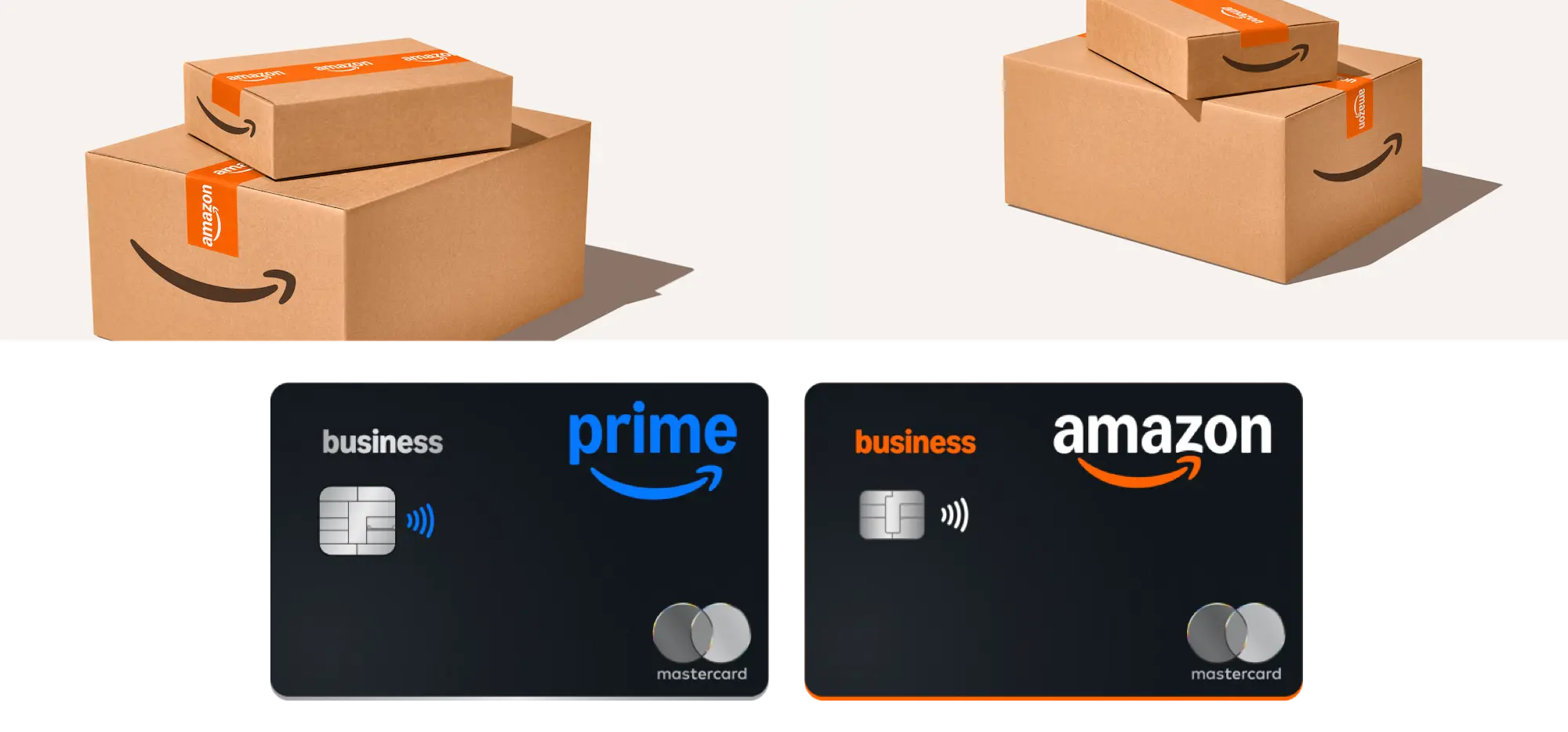 Amazon business credit cards and delivery boxes