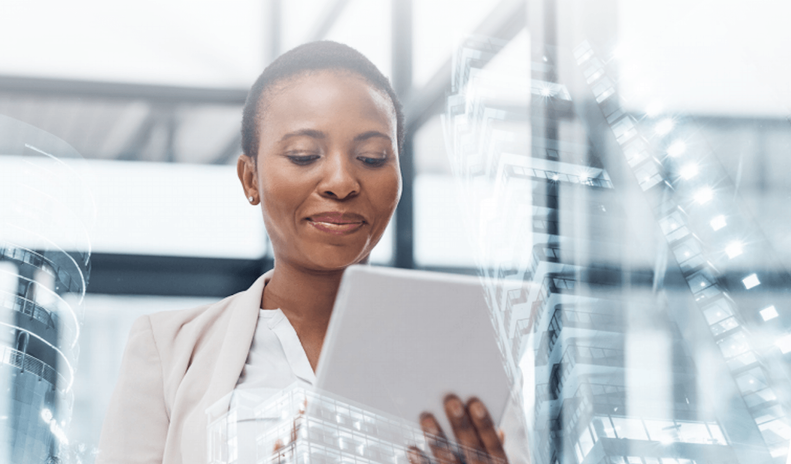 woman holding a tablet