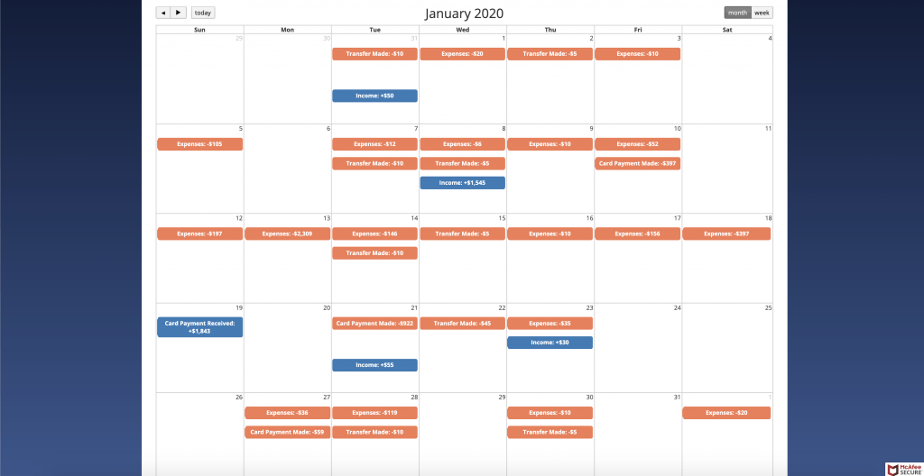 Money Patrol bills calendar