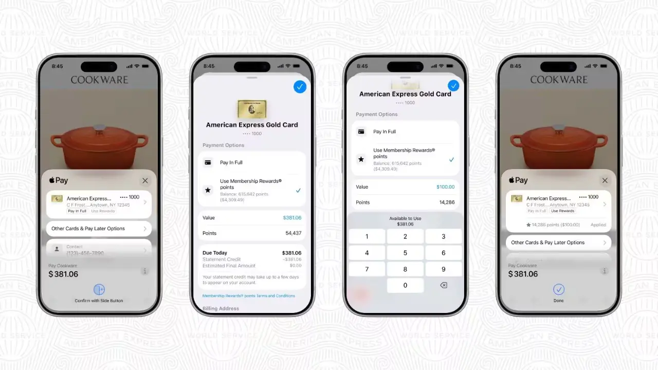 4 iPhones with Apple Wallet screenshots