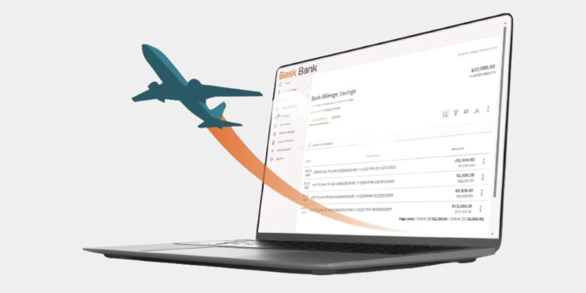 American Airlines plane flying out of a laptop with the Bask Bank app