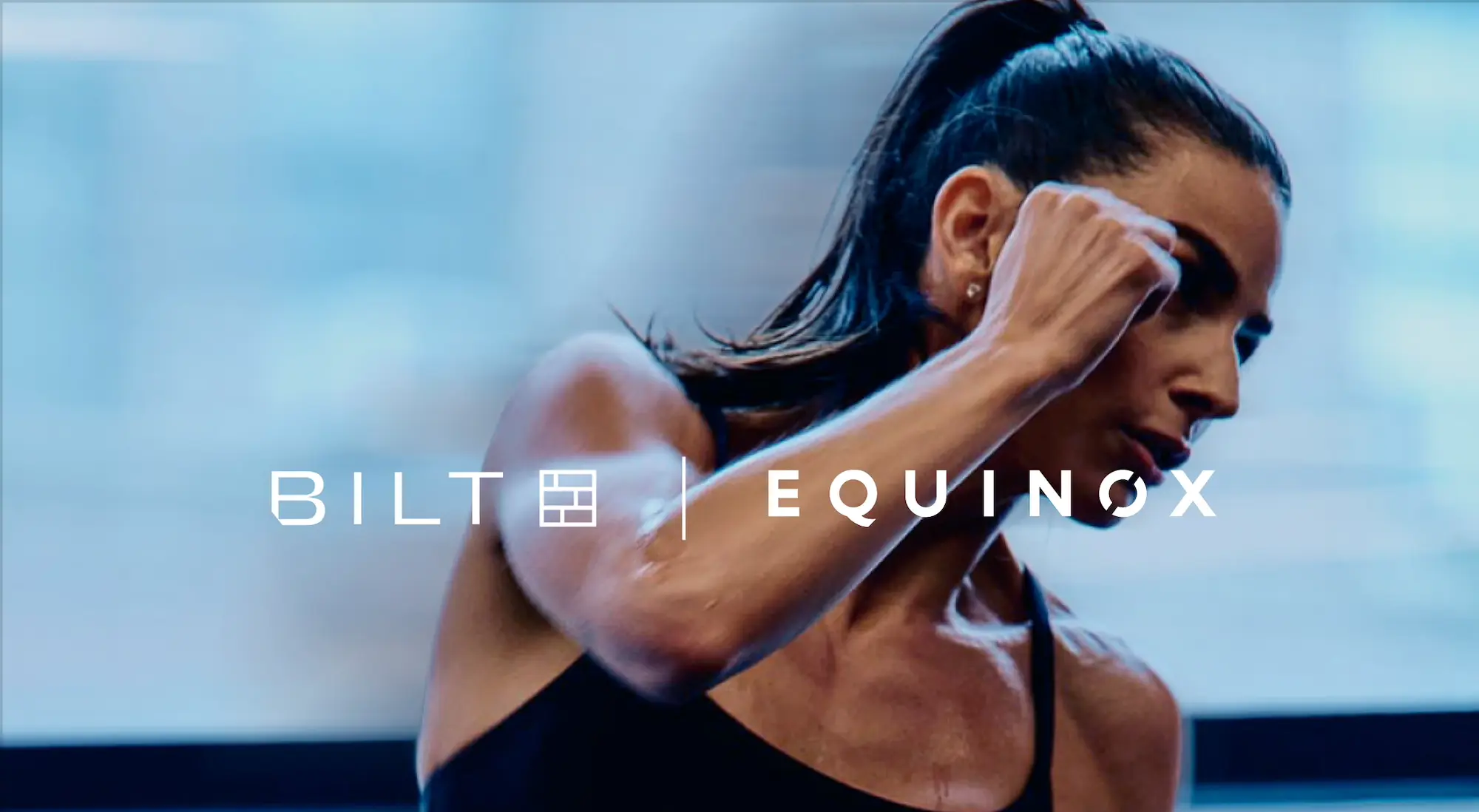 woman working out and Bilt and Equinox logos