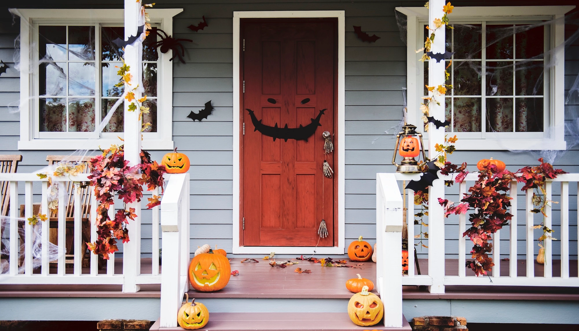 Halloween decorations on the front of a house