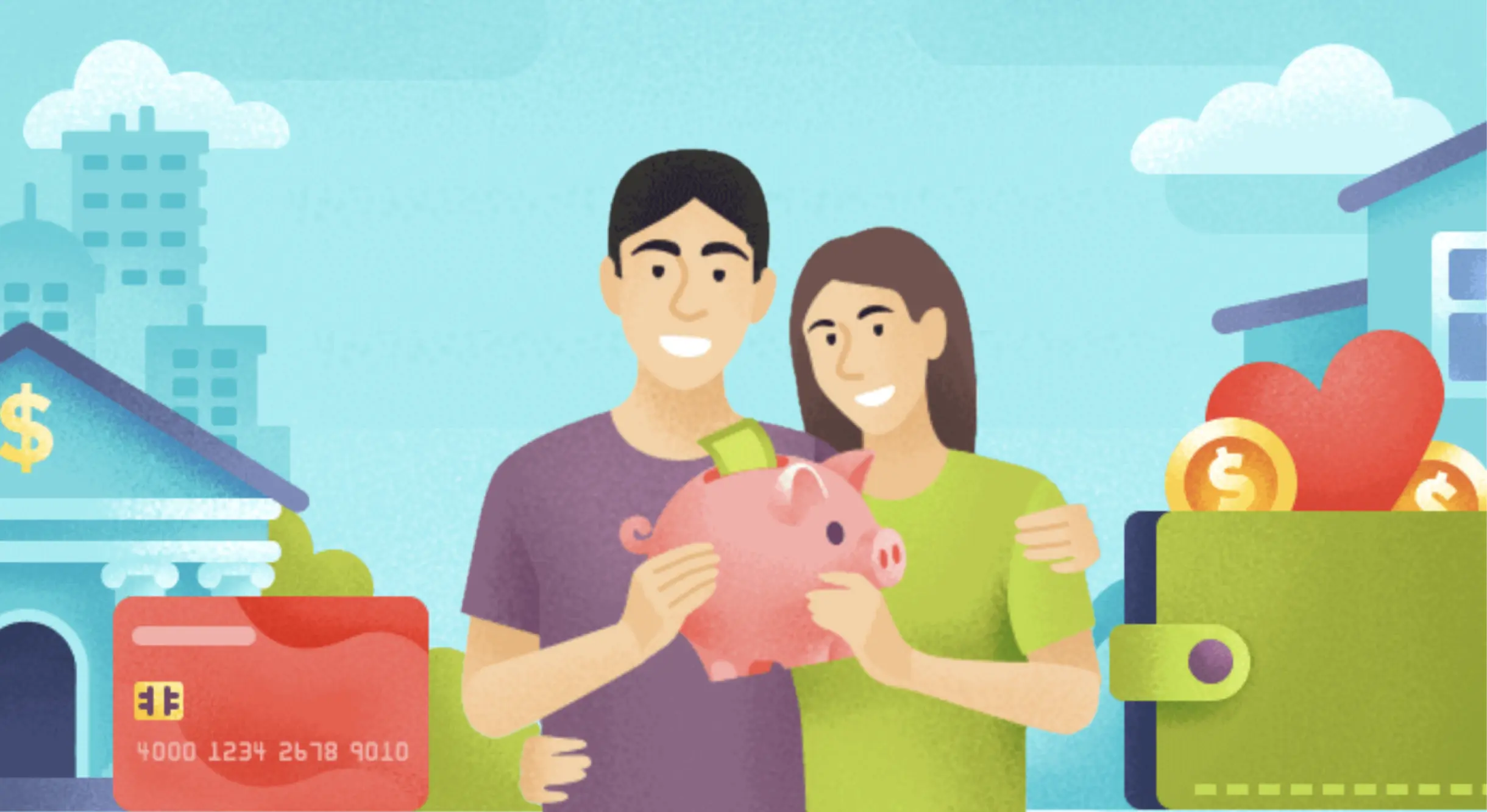 illustration of a couple with various financial products