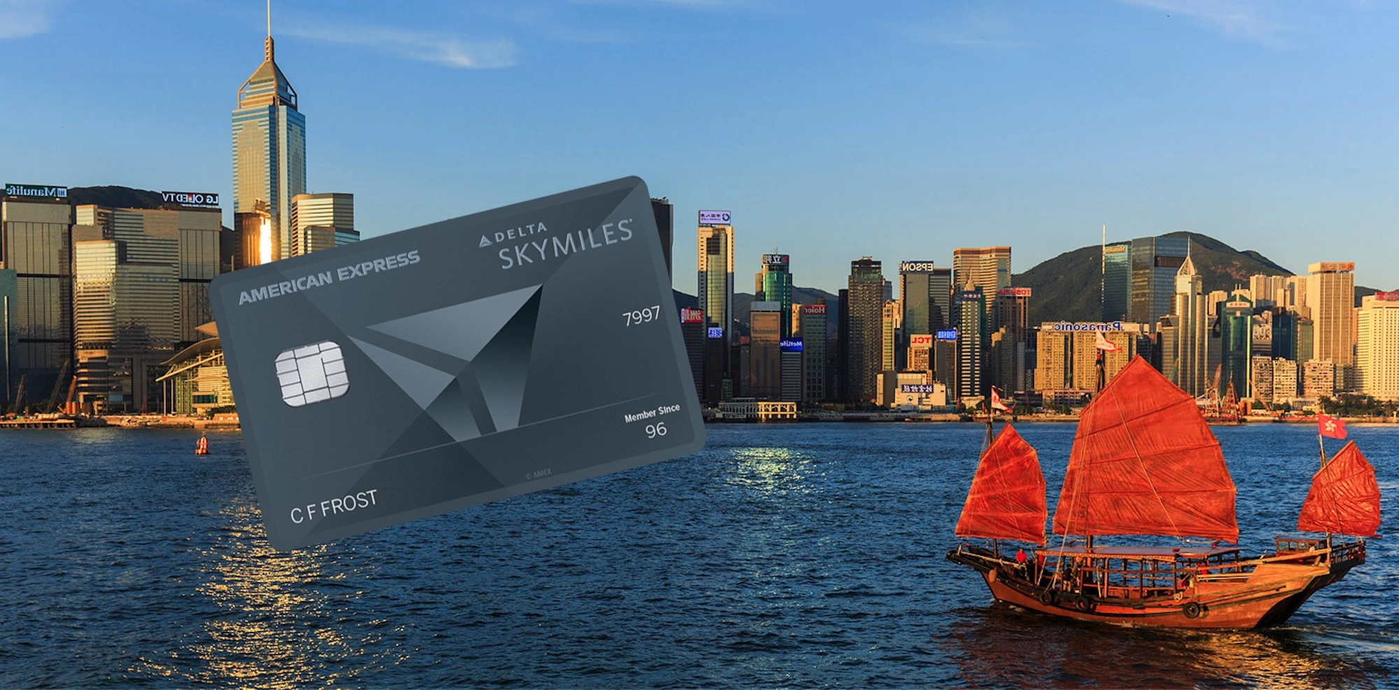 city skyline with Delta credit cards